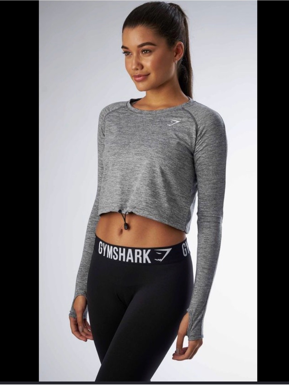 Gymshark Women's Grey Long-Sleeve drawstring top
